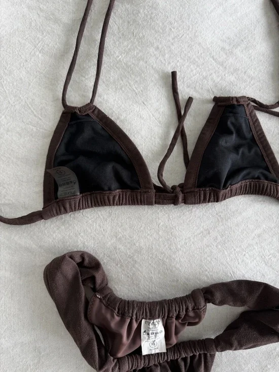 Montce Velvet Dark Brown Ruched Triangle String Bikini - Picture 3 of 5